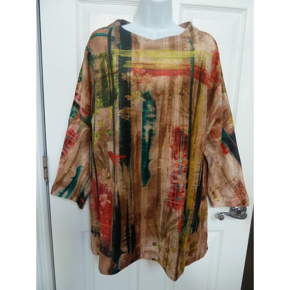 *NEW!! ALI MILES Sz L, 14/16 Velour Corduroy Dolman Sleeve Brushstroke Tunic Top